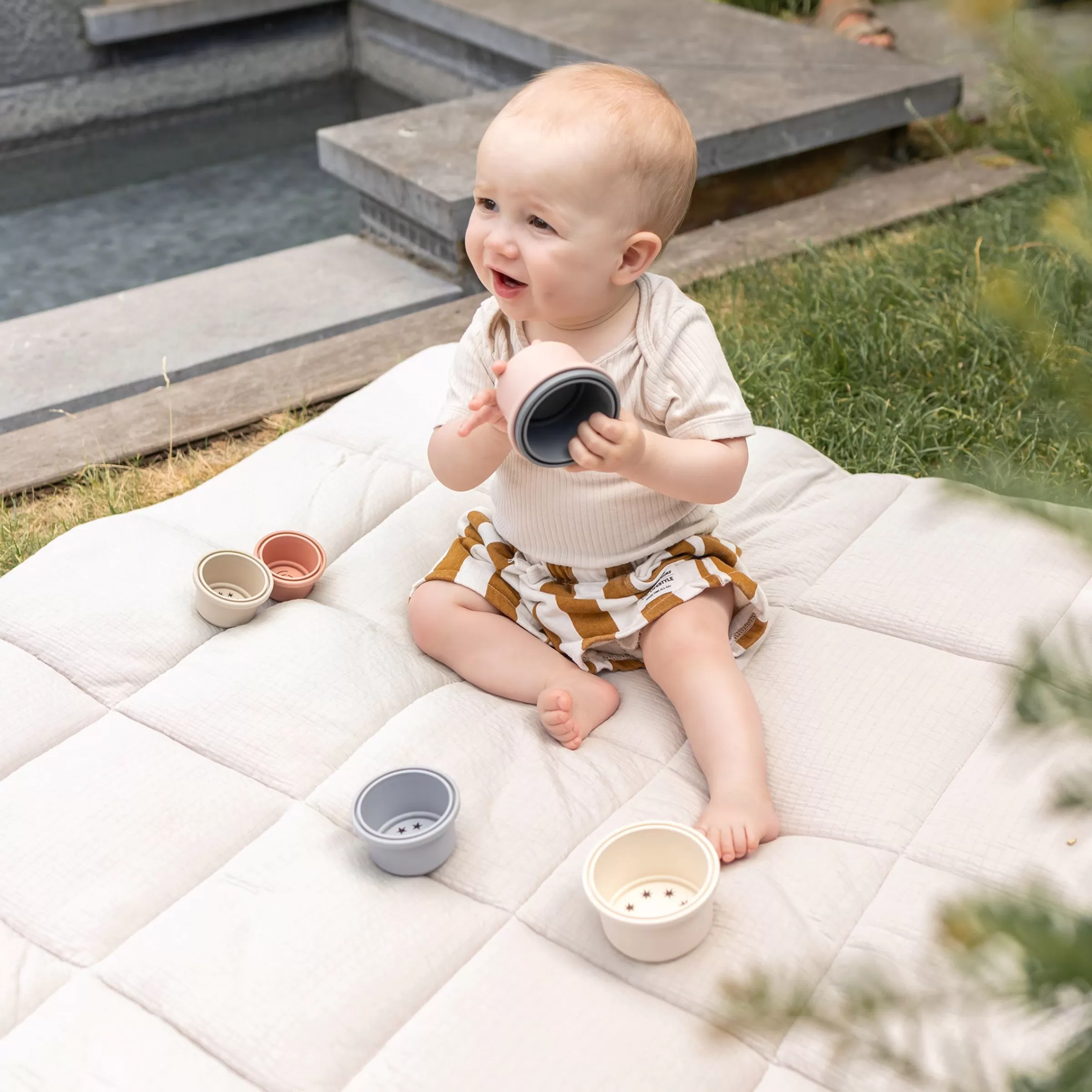 BEMINI Combo Krabbeldecke Und Nestchen Pady Tetra Jersey + Jersey 75X95Cm Cadum Sand Fashion