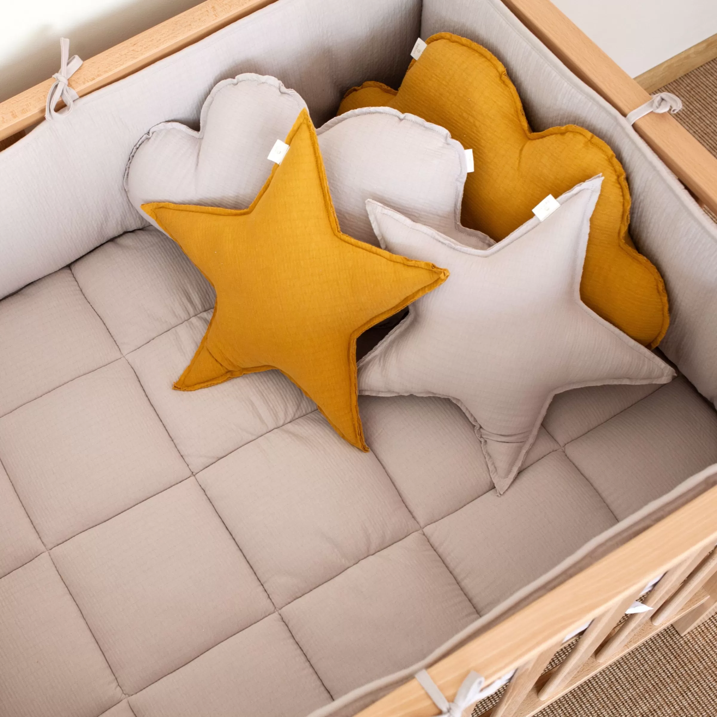 BEMINI Combo Krabbeldecke Und Nestchen Pady Tetra Jersey + Jersey 75X95Cm Cadum Sand Fashion